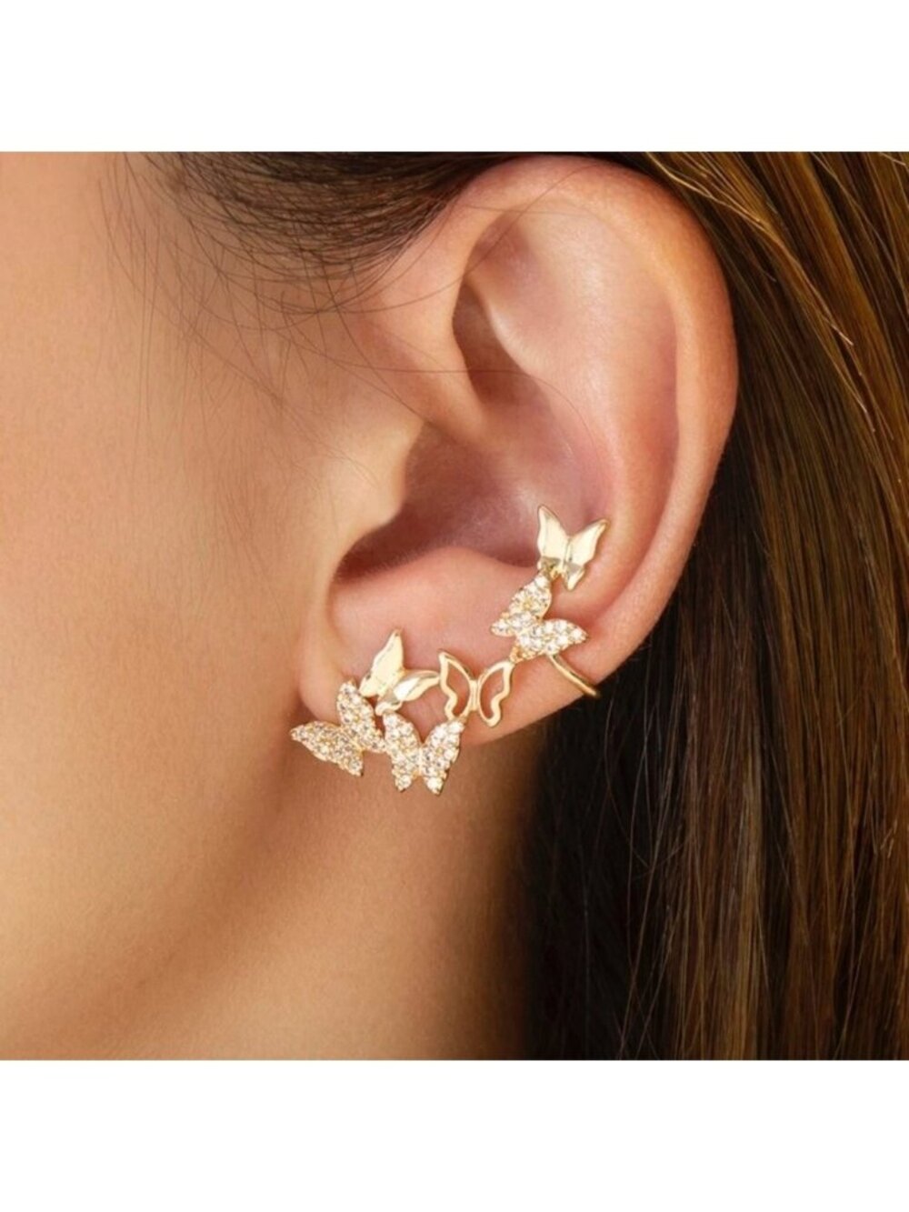 Gold 1pc Butterfly Rhinestone Earring